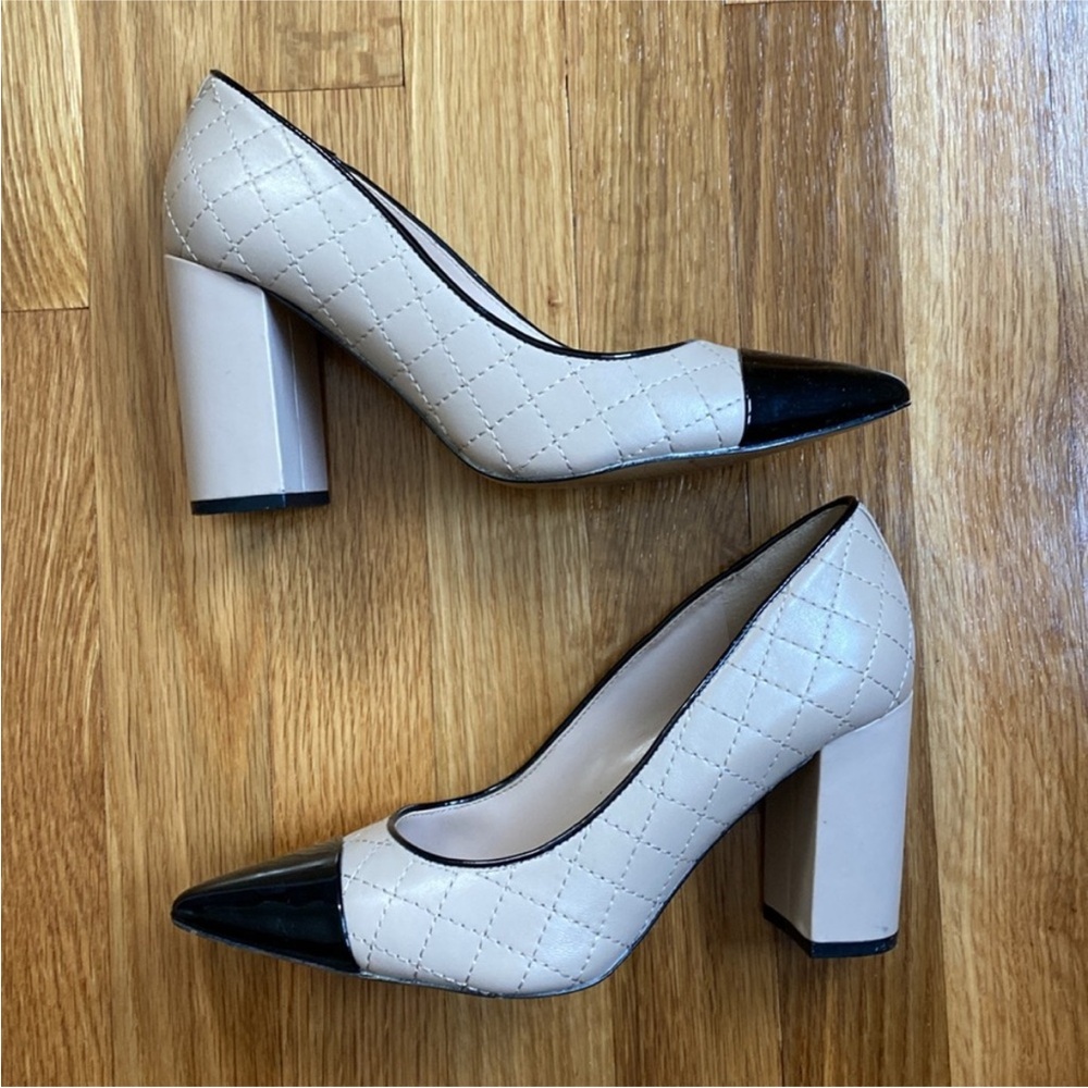 Two tone block heel shoes
